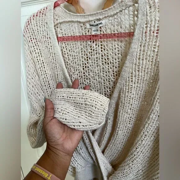 Billabong Women's Sweet Bliss Wrap Front Sweater, Cream Knit Pullover, Neutral - Picture 3 of 6